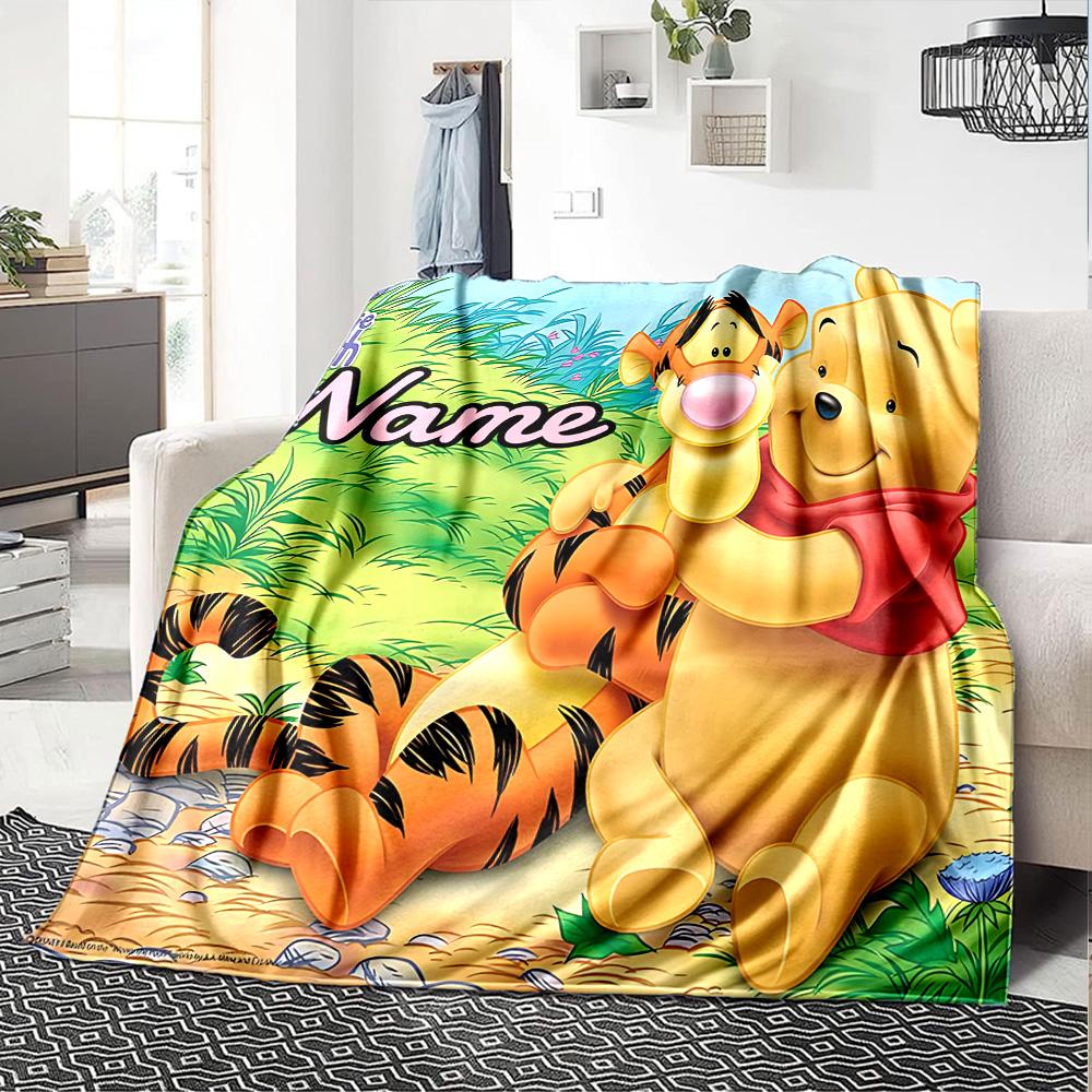 Custom Name Winnie Pooh Adventure flannel Blanket for Super Soft Cute Comfort Blanket for Travel Bedding Couch Sofa Blanket
