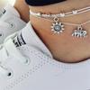 Bohemian Alloy Elephant & Sun Leather Chain Anklet with Beads