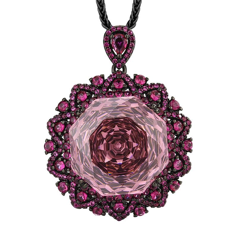 Jewelry Copper Bottom Gold-Plated Imitation Rose Cut Sea Blue Temperament Retro Black Gold Pendant Jewelry Main Stone 18Mm