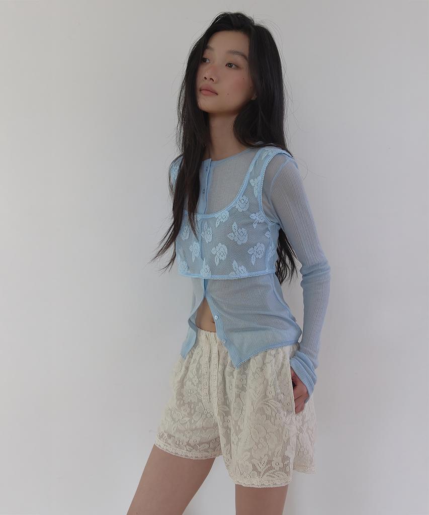 Lonkeu Floral Lace Banding Shorts (Ivory)