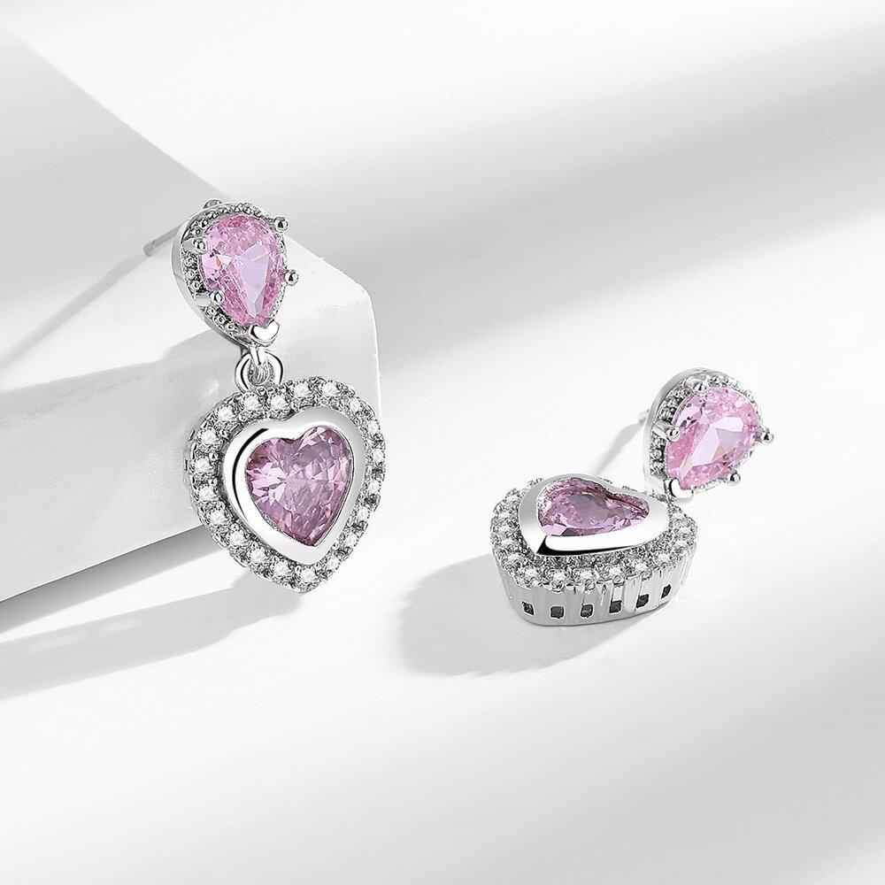 925 Sterling Silver Stylish Exquisite Pink Love Zircon Tassel Earrings Birthday Party Anniversary Gift