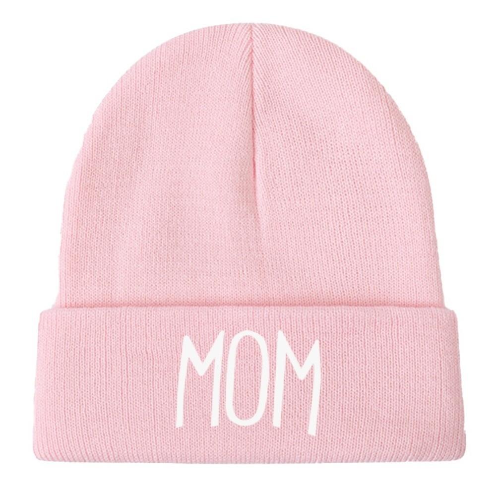 Family Matching MOM DAD Knit Beanie Elastic Turn-Up Brim Matching Hat Warm Couple Hat Cold Weather