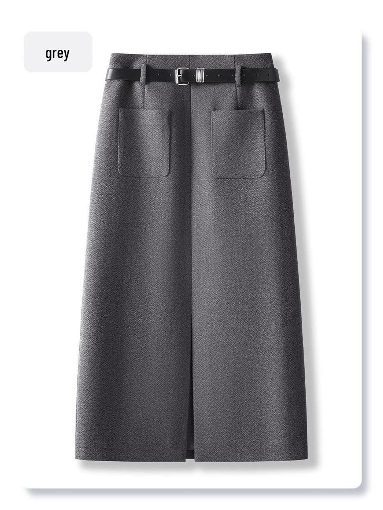 2024 Women's Woolen Bodycon Midi Skirt - Spring/Autumn Slimming Slit Design