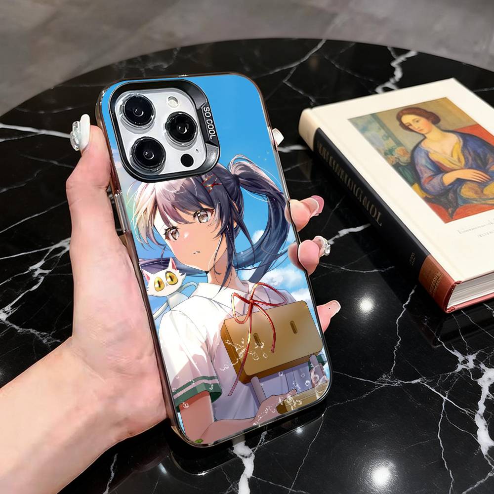 Cute S-Suzume Anime Phone Case For iPhone 17,16,15,14,13,12,11 Plus,Pro Max,XS,Colored Silver Plated Inside Cover