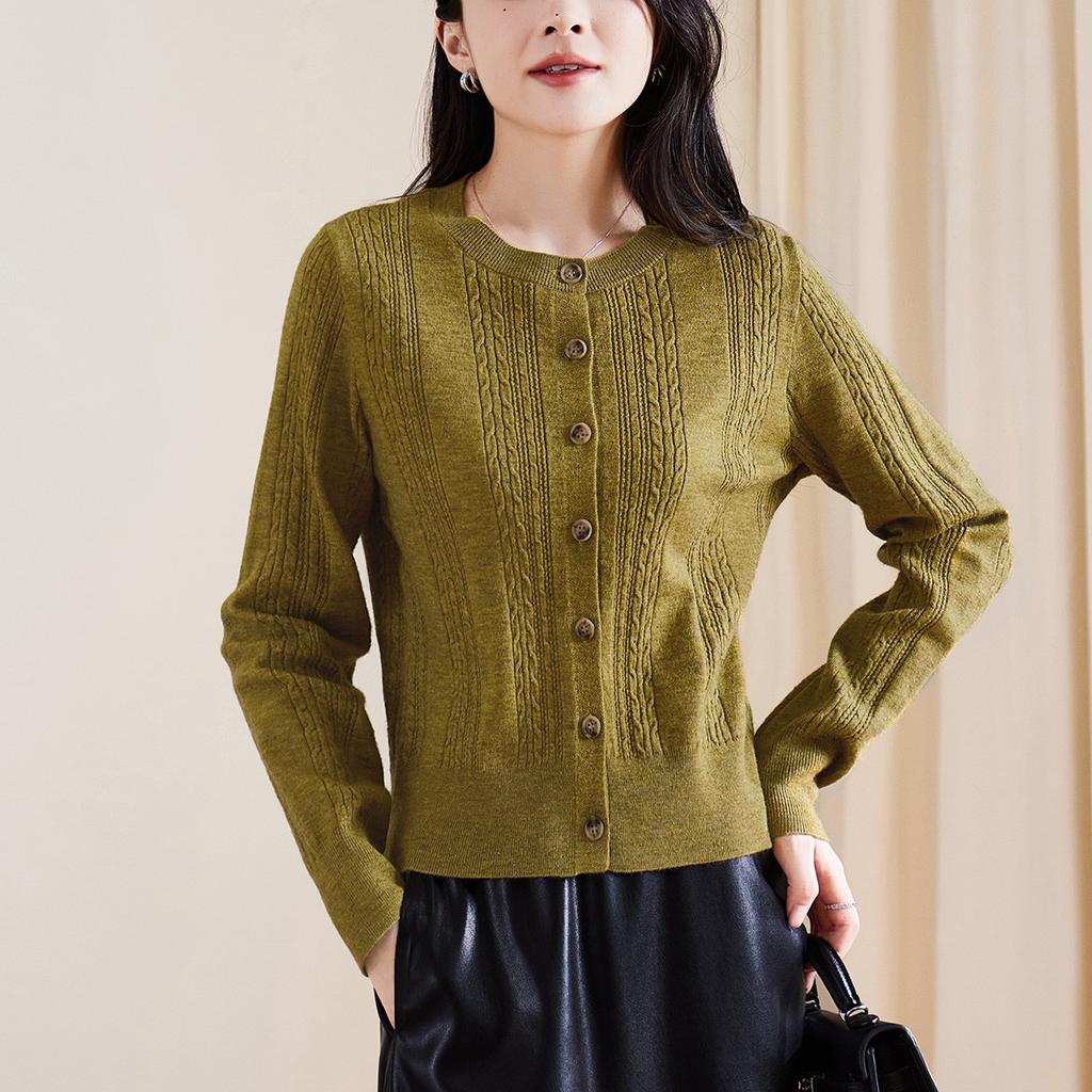 Twisted flower single breasted knitted cardigan jacket for women in autumn 2025, fashionable and versatile casual solid color sweater