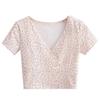 Y2k Style Summer Retro Floral V-neck Crop Top Slimming Wild High Waist Streetwear Tshirt Short Sleeve Women's T-shirt
