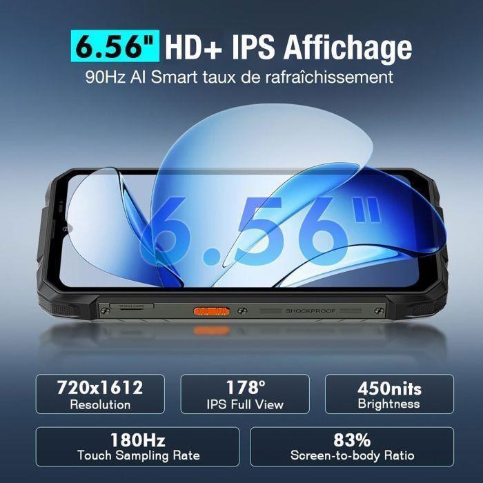 Refurbished - Blackview Rock 1 Smartphone Robuste 24Go + 256Go 15000mAh/33W 16MP Caméra 6,56'' IP68 AI Téléphone Portable Incassable NFC GPS Noir