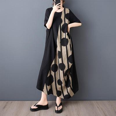 Kurzarm Plus Size Baumwolle Vintage Blumenmuster Neu in Kleidern für Damen lässig locker langes Sommerkleid