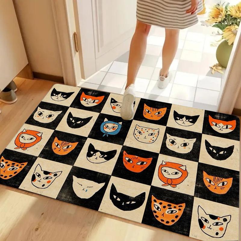 

Minimalist Black White Cat Face Non-slip Washable Door Mat for Entryway Cat Lover Home Decoration 40cm x 60cm
