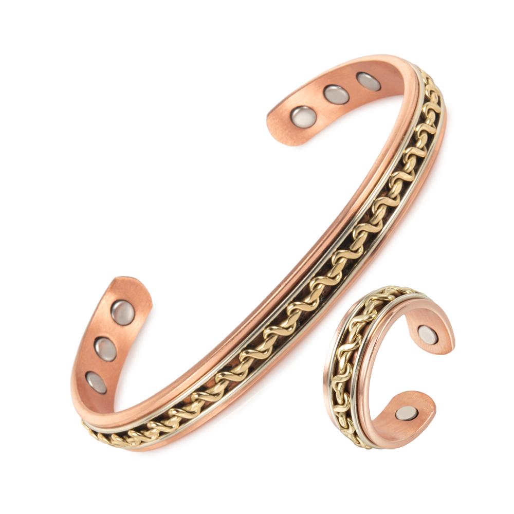 

Vinterly Twisted Magnetic Pure Copper Jewelry-Set Adjustable Bracelet Ring Magnet Resizable Health Jewelry Braided Snake Pattern