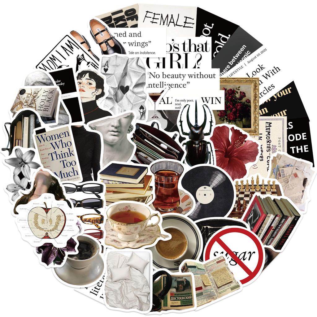 50 SZTUK Dark Academia Feministyczna Estetyka Intelektualna Naklejki Laptop Hulajnoga Wodoodporne Scrapbooking Telefon Bagaż Naklejka