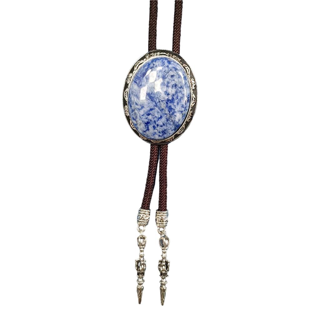 Western Vintage Braided Rope Bolo Tie with Oval Shape Stone Pendant Adjustable Cord Necktie Jewelry Necklace for Men