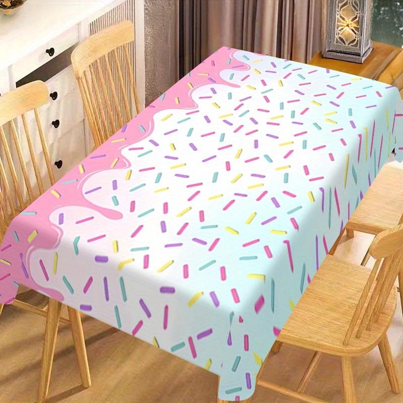 A Pink And White Ice Cream Particle Patterned Tablecloth - Durable Polyester Rectangular Outdoor Camping Table Cover, Easy to Clean Kitchen And Dining
