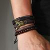 Hip Hop Trend Wood Bead Bracelet PU Leather Eagle Alloy DIY Bracelet 4-piece Set Hand-woven Multi-layer Leather Bracelet