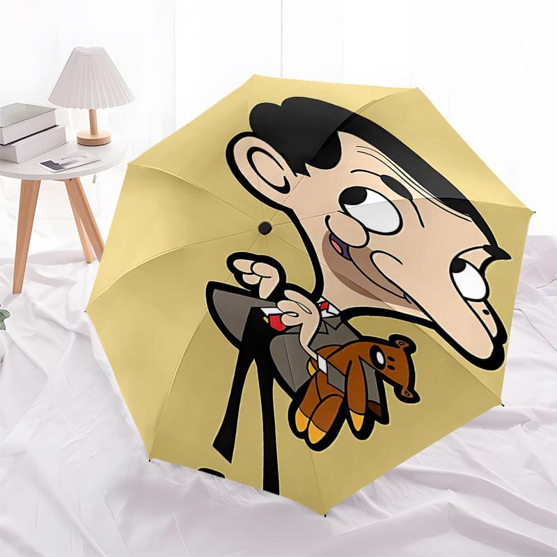 Mr.Bean Themed Travel Umbrella-8 Ribs Automatic Opening and Closing, Portable Folding Design, Compact and Stylish Umbrella Suitable for Outd