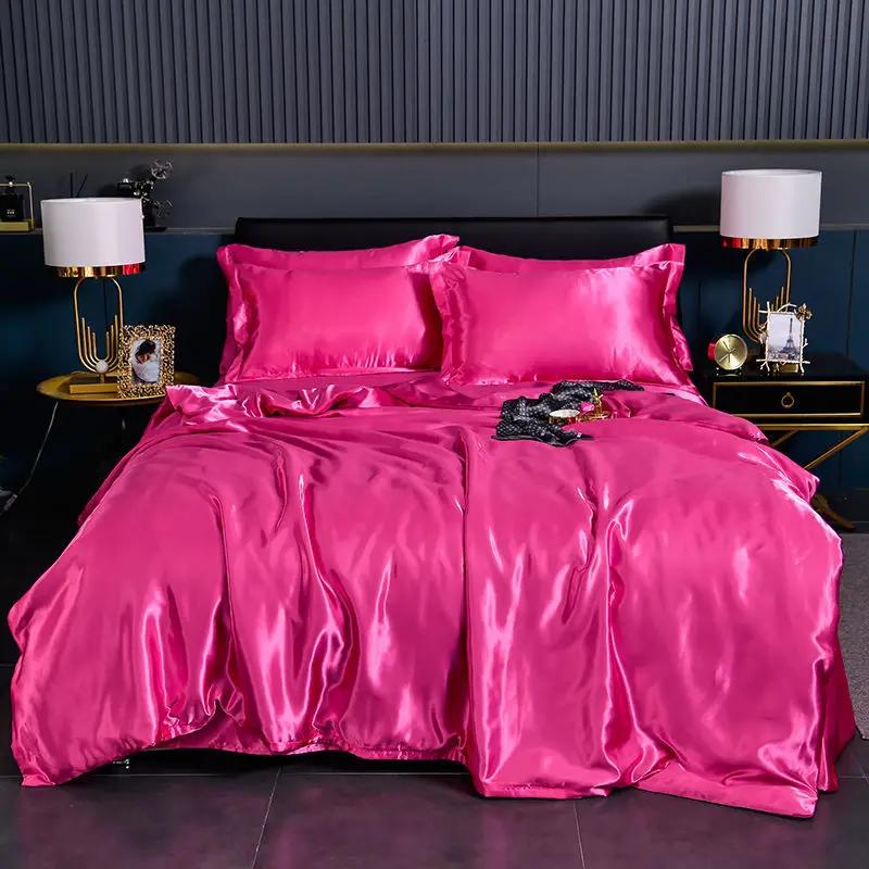 Luxus 100% Seidenbettwäsche-Set mit Bettbezug-Set Doppel- King- Queen-Size Bettwäschebezug-Set 4-teilig Bettdecke Bettwäsche-Sets