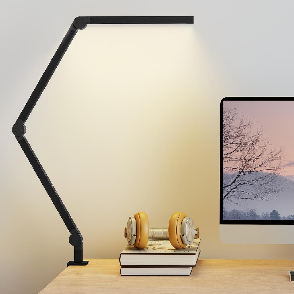 Desk Lamp, Adjustable Brightness and Color, Metal Clamp, 96 LEDs, Black