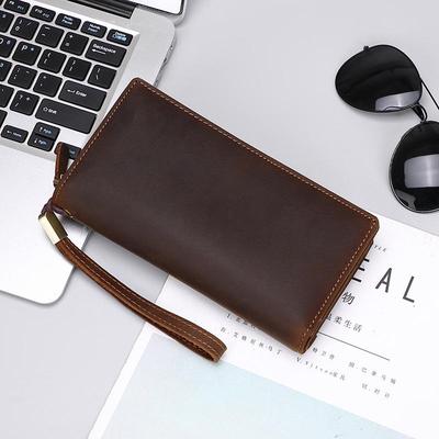 Men's Vintage Designer Long Clutch Wallet 100% Genuine Cowhide Leather Card Holder Classic Retro Genuine Leather Purse with Multi Card Slots