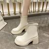Moderiktiga små koreanska stövlar kvinnor höst/vinter nya tjocka Martin-stövlar med hög klack, temperamentsmå ankelstövlar