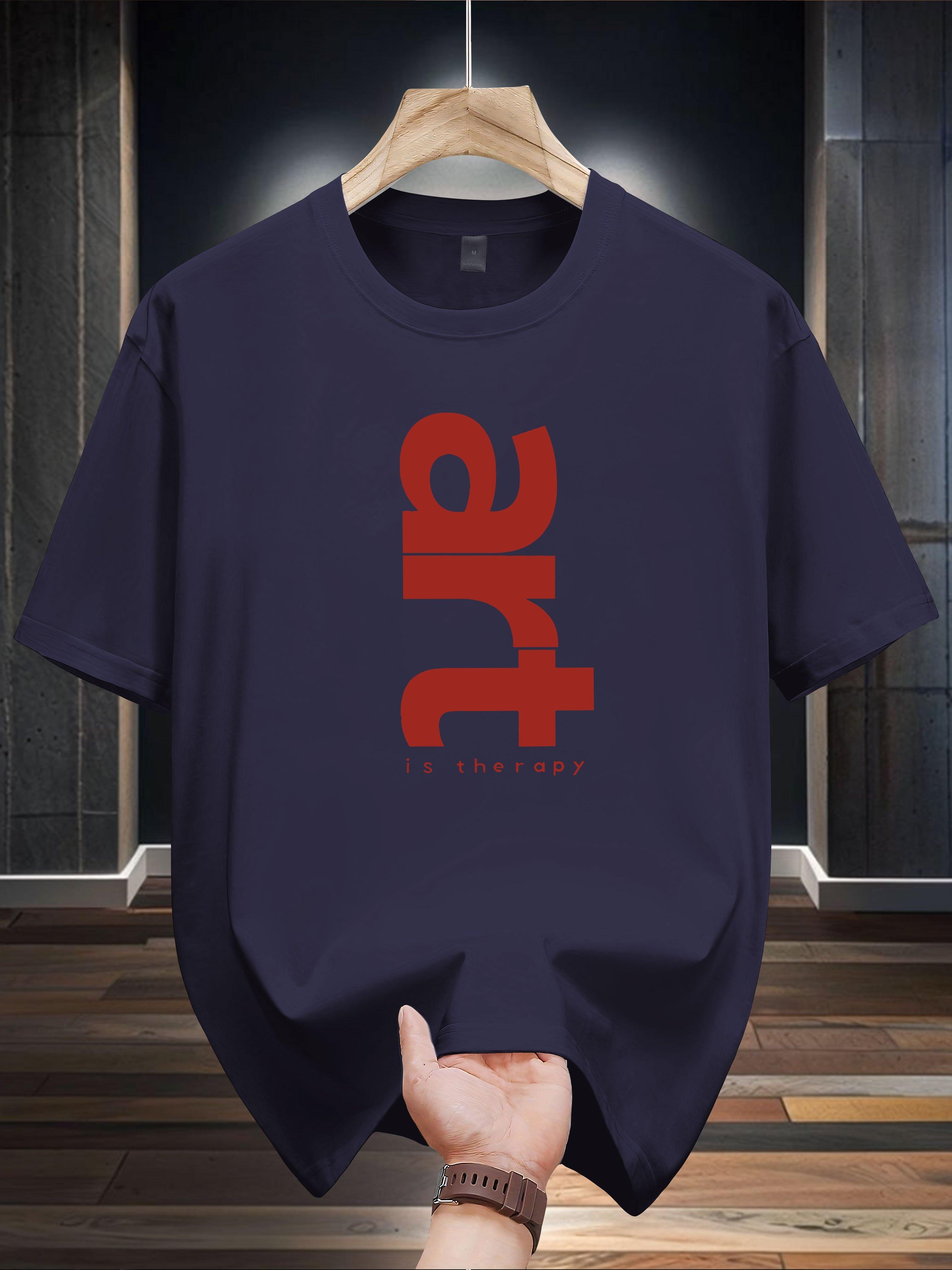 Niuwang Selection 200g 100% Cotton Short Sleeve T-shirt - Navy Blue Geometric Graphic Print L