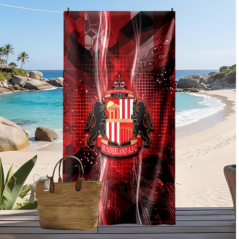 Sunderland Football Print Beach Towel, Large Soft Quick Dry Towel for Beach Camping Swimming