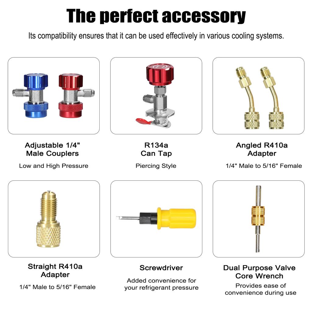 Manifold Gauge Set Air Conditioning Refrigerant Charging Tool 4-Way Dual-Value Pressure Gauge with 5ft Hose Brass