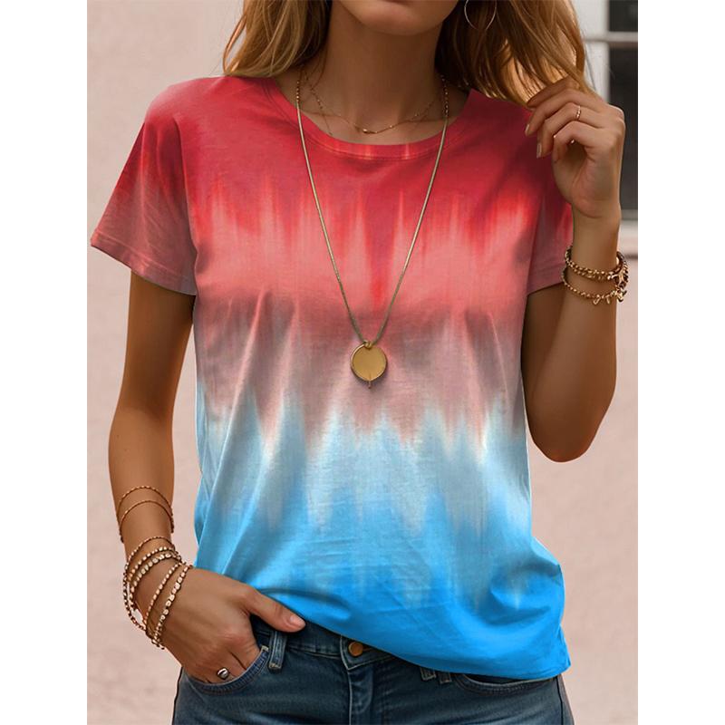 New Summer Colorful Gradient T-Shirts 3D Print Women O-Neck Short Sleeve T Shirt Streetwear Harajuku Y2k Tees Tops Female Clothing