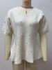European French Style Pearl Embellished Knit Top - Short-Sleeved, Soft, Waist-Cinching, Ruffled, Plush Women's Top