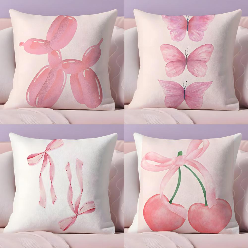 Bows Cherry Balloon Puppy Butterfly Cushion Cover Plush Fabric Soft Double-Sided Printed Sofa Warm Winter Home Gift Pillow Cover