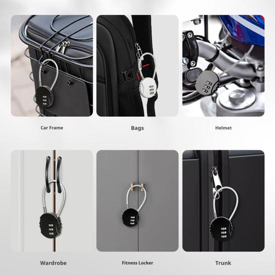 Password Lock, Wire Rope Flexible 3-Digit Combination Keyless Zinc Alloy Anti-Theft Lock for Helmets Car Baskets Luggage Wardrobes Travel Security