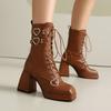 Autumn and Winter High-heeled Platform and Ankle Boots Square Head Front Lace-up Low-tube Martin Boots for Women