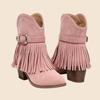 European and American tassel belt buckle western boots, low-heeled suede medium tube women's boots, thick-soled knight boots