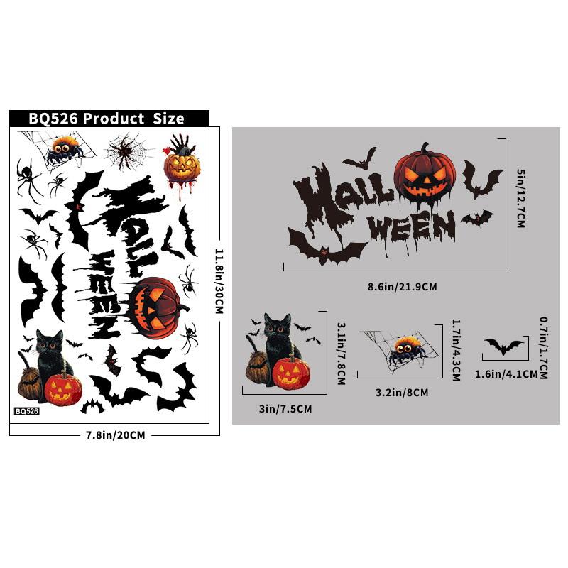 Halloween Decorations Horror Bat Ghost Static Stickers Creative Pumpkin Death Glass Stickers