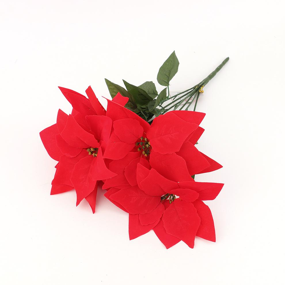 Christmas Poinsettia Decoration: 5-Head Artificial Flower, Three-Dimensional Double Layer for Tree and Wreath Accessories