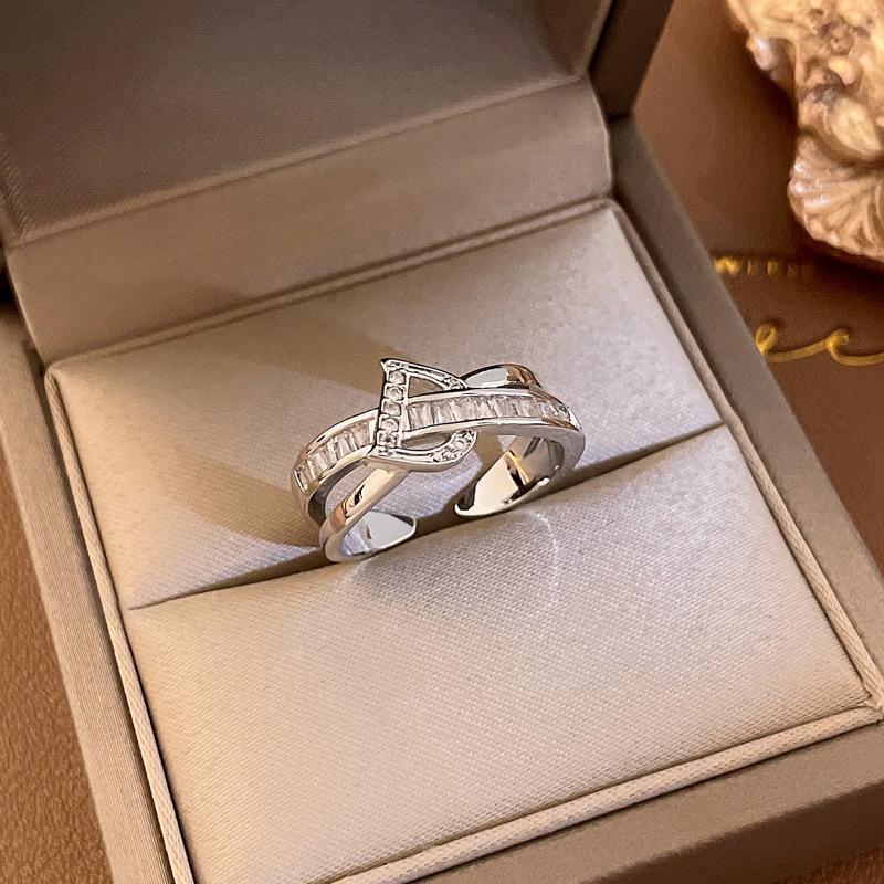 Gold Electroplated Zircon Bow Open Ring - Korean Design Luxury Jewelry