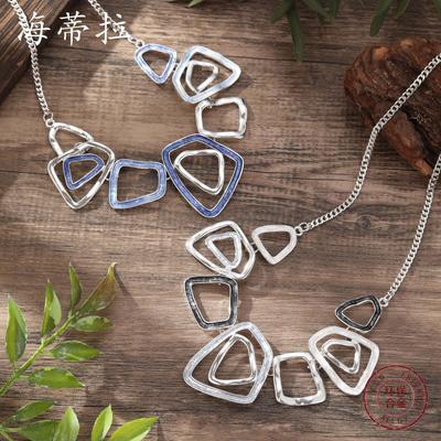 New Color Painting Oil Hollow Geometric Square Necklace, Personalized Women's Exaggerated Square Necklace