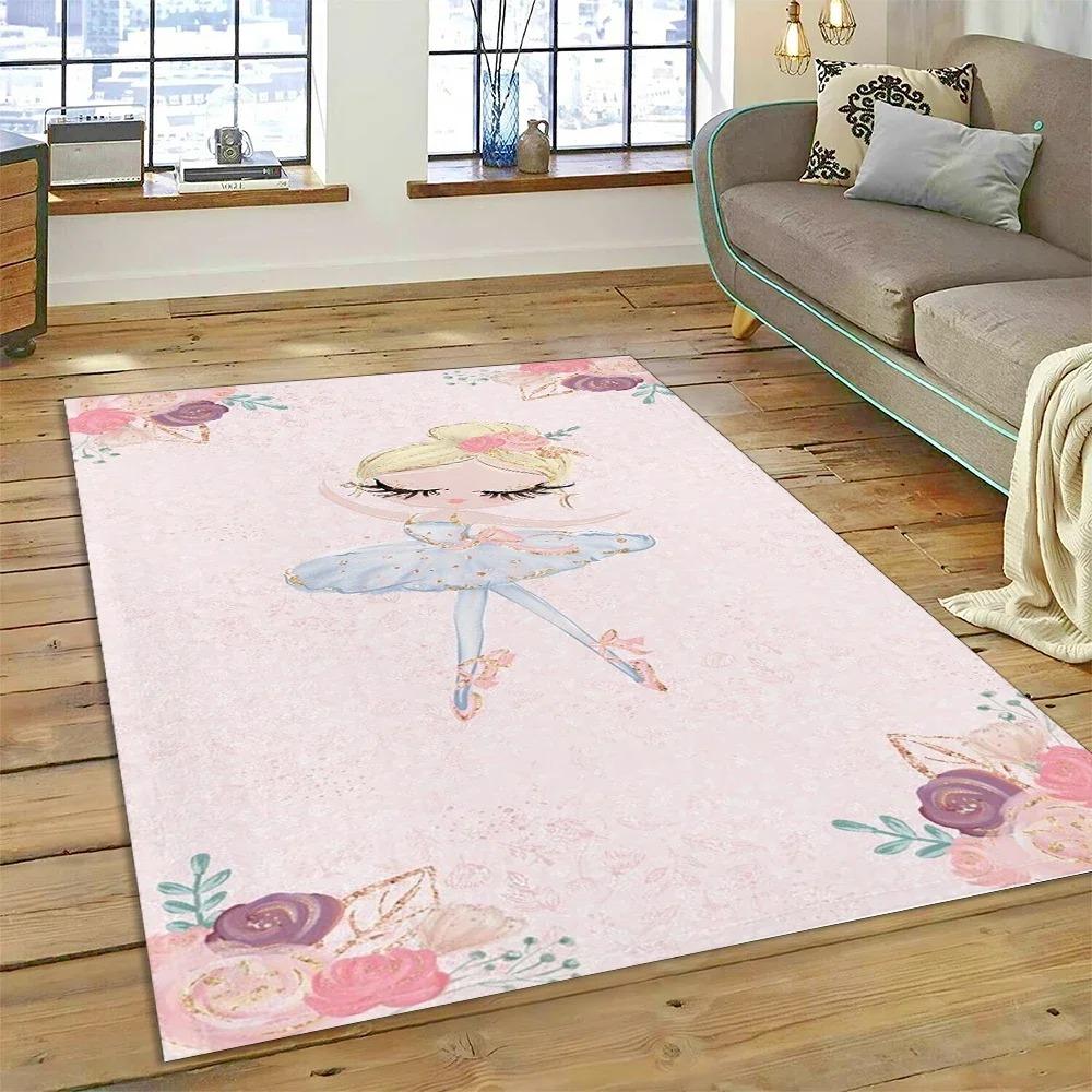 Niedlicher Traum Ballett Mädchen Teppich Leicht zu Reinigen Zuhause Flur Balkon Badezimmer Rutschfest Salon Sofa Boden Große Fläche Deko Weicher Teppich