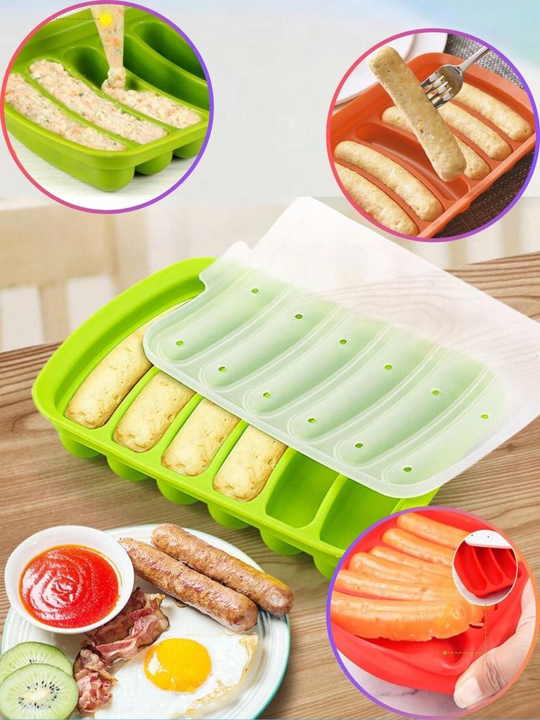 Sausage Maker Mould 6 Cavity Silicone DIY Ham Hot Dog Making Moulds with Lid Kitchen Household Sausages Cake Baking Tools Molds Sausage Maker