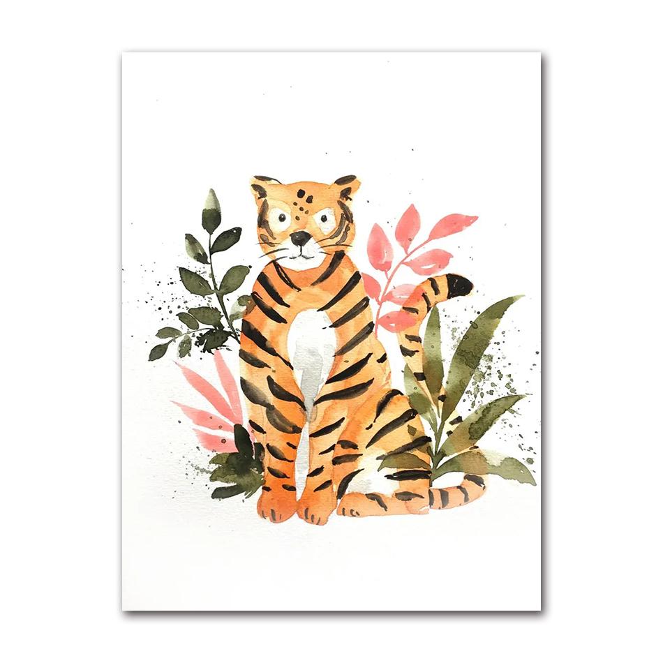 Cartoon Cute Animal Bear Lion Tiger Panda Rabbit Jungle Art Poster Canvas Painting Wall Print Picture for Living Room Home Decor