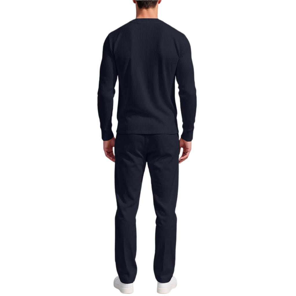 Men  Trend  Fashion  Leisure  Round Neck  Button  Upper Garment  Trousers  Set
