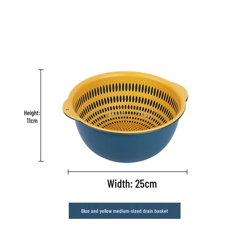 Six-Piece Double Layer Vegetable Washing Basin & Colander Set - Kitchen & Living Room Wash Basket