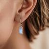Natural Rainbow Moonstone Rectangle Dangle Earrings, 925 Sterling Silver Blue Flash Gemstone Leverback Drop Earrings