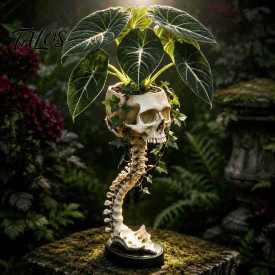 Artistic Desk Accessory Gothic Skull Spine Planter, Resin Skeleton Planter Pot, Horror Halloween Personalized Gift for Goth Flower Vase, Spooky
