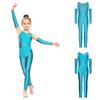Girls Sparkly Rhinestone Dance Bodysuit Sleeveless U Back Mesh Overlay Ruched with Detachable Arm Sleeves for Gymnastics Competition