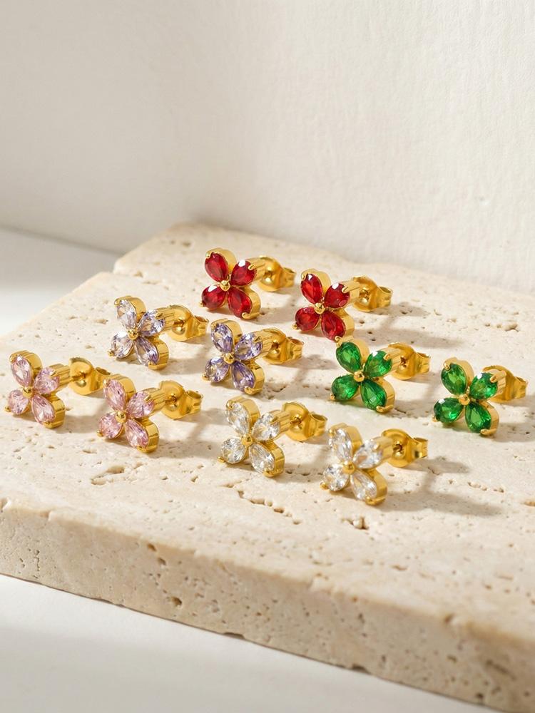 Edelstahl Zirkonia Kleeblatt Blume Ohrstecker für Damen Knorpel Ohrpiercing Schmuck Aros
