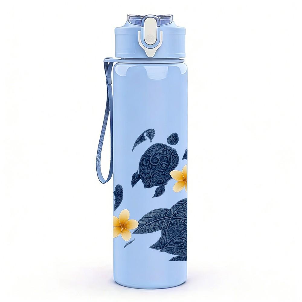 1PC Yellow Daisy Blue Whale Layout 750ml Color Plastic Sports Water Bottle Leakproof Flip Straw Lid For Sports Office Home Use