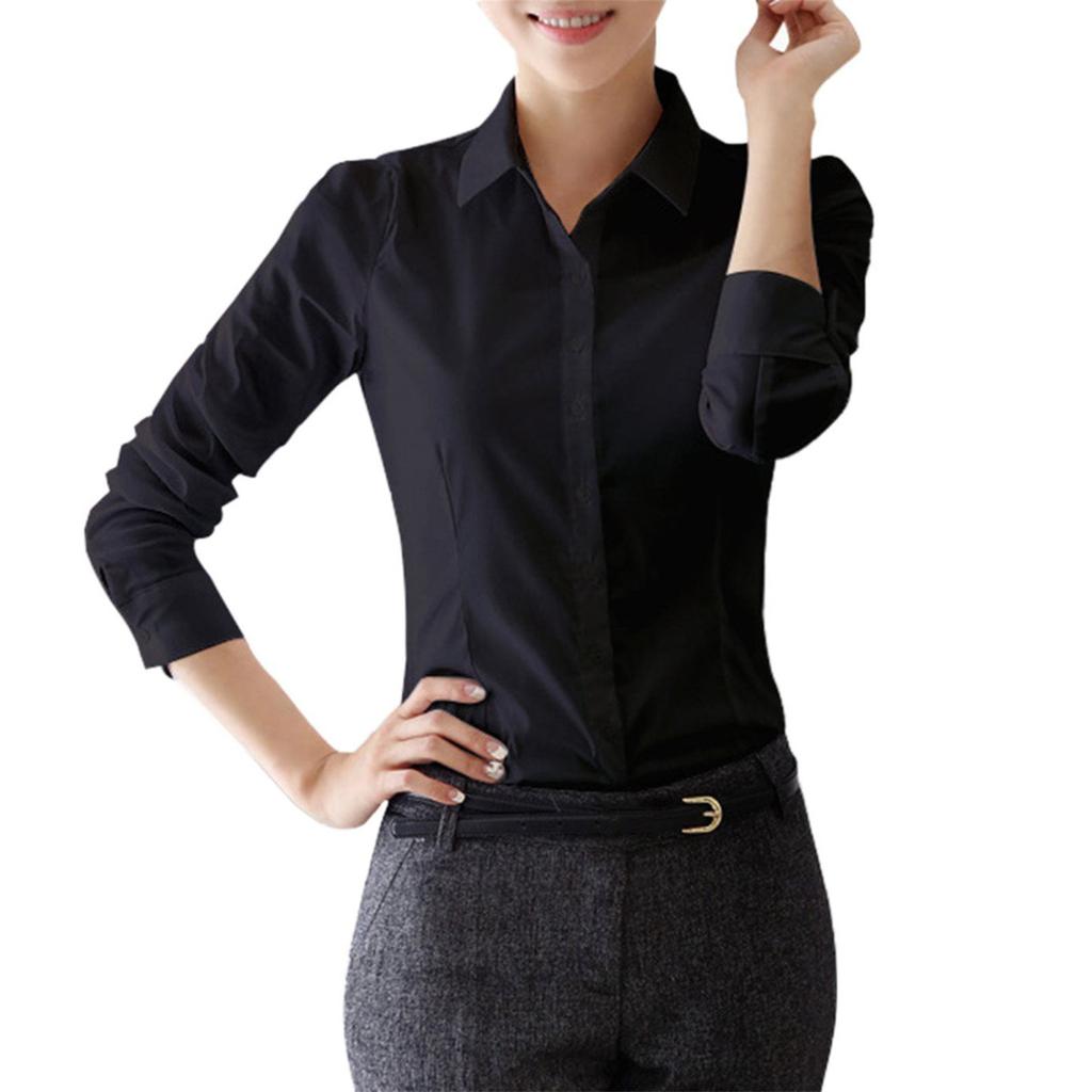 Womens Button Down Shirts Long Sleeve Work Dress Shirts Ladies V Neck Collared Business Casual Blouses