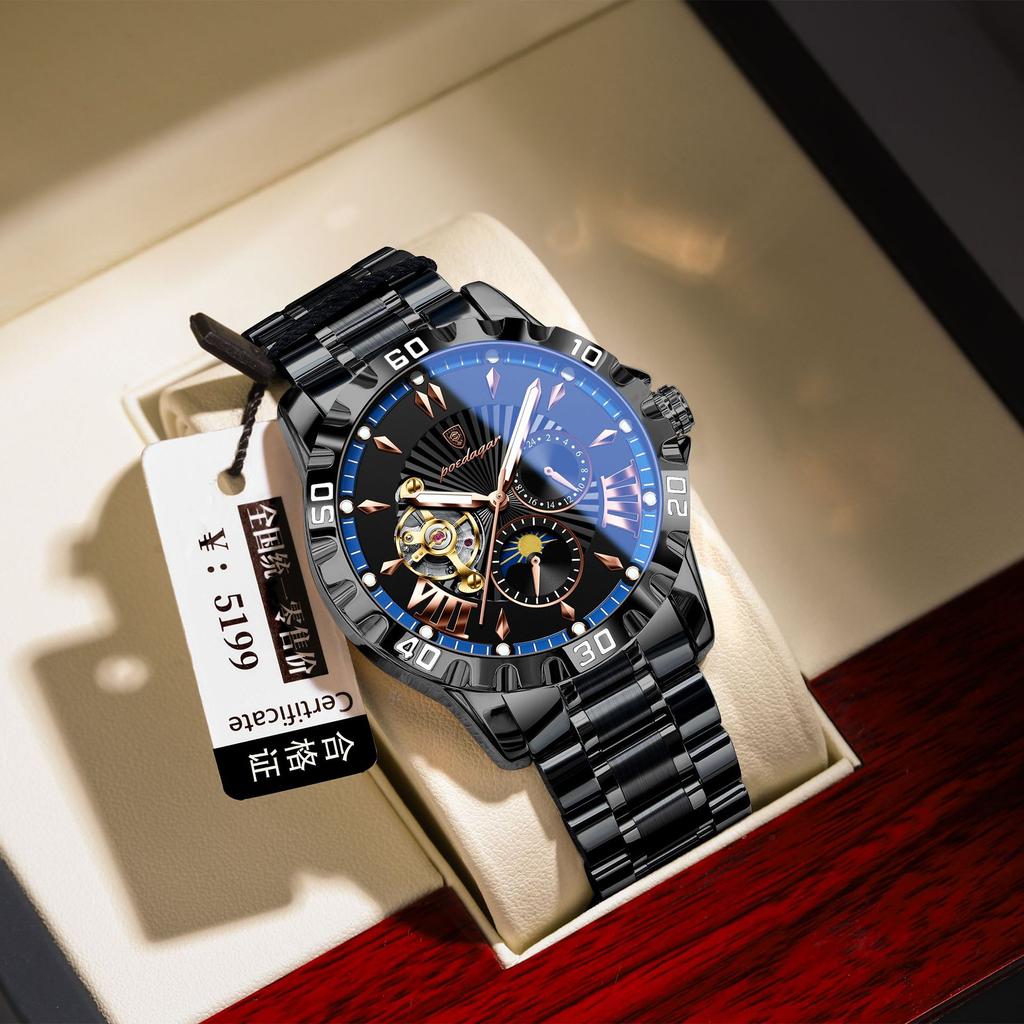 POEDAGAR National Top Swiss Brand Automatic Mechanical Watch for Men Multi Function Luminous Water Resistant