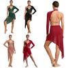 Body Vestito da Danza Lirica da Donna con Strass Manica Lunga Singola Orlo Irregolare in Rete
