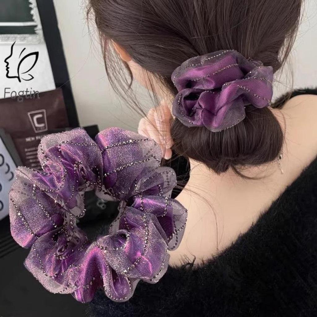 Luksusowa Siateczkowa Gumka do Włosów z Kwiatem - Elastyczna Damska Gumka do Włosów do Niskiego Kucyka